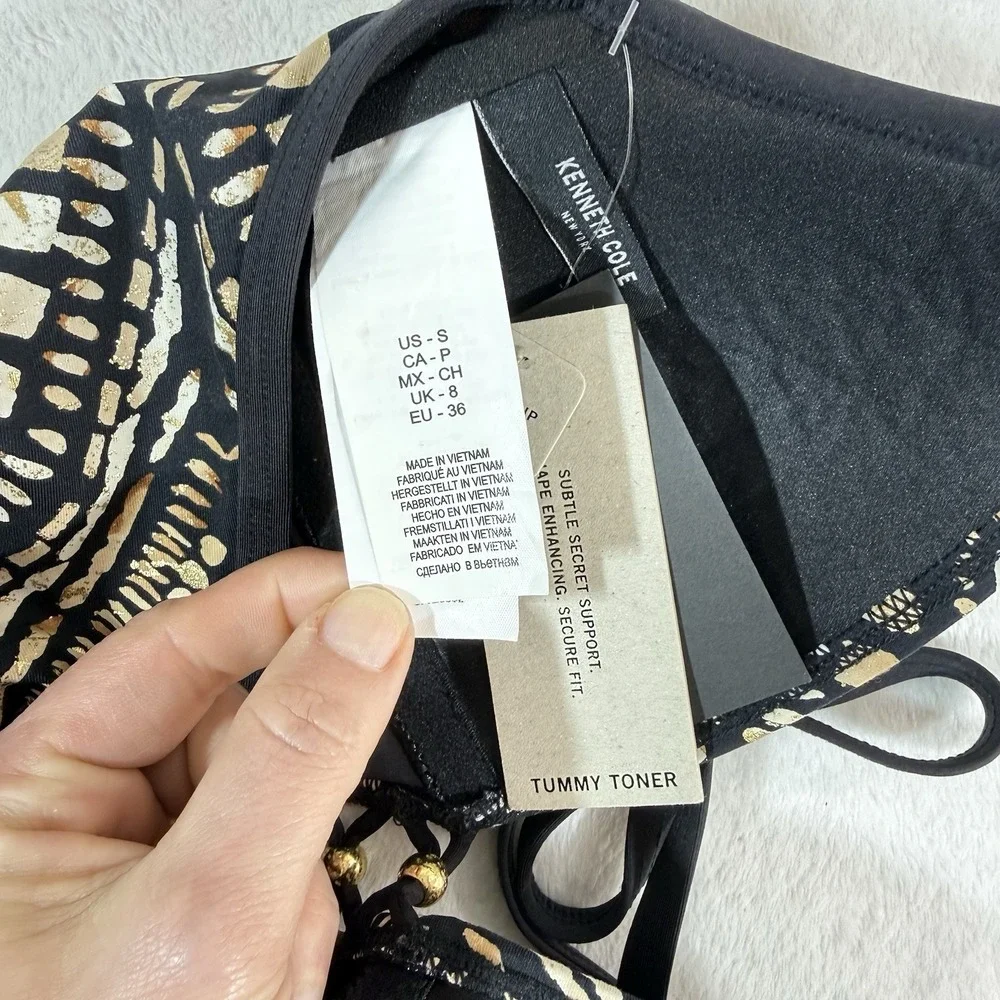 NWT Kenneth Cole Desert Romance Plunging Neck Bathing Suit Halter Size S New